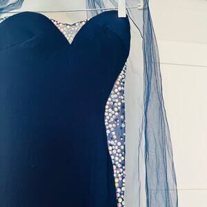 Beautiful Vintage Rhinestoned prom dress, floor length with neck scarf